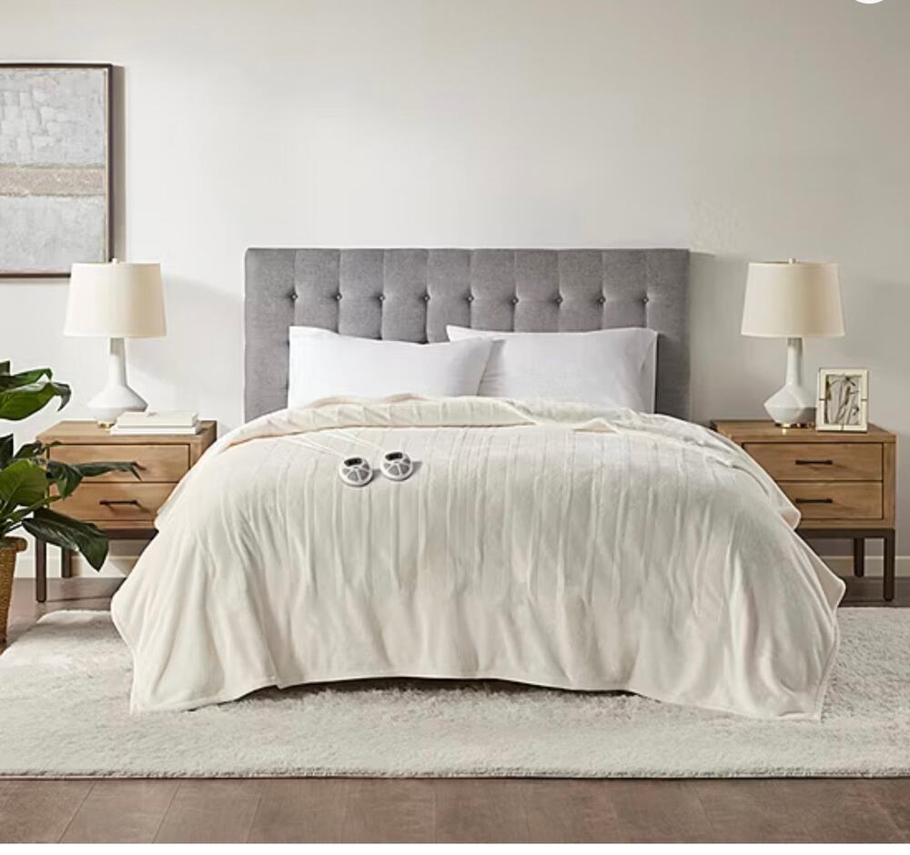 NEW! Serta Microlight Plush Soft Heated Electric Blanket King Ivory
